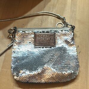 Small silver sequin coach poppy crossbody